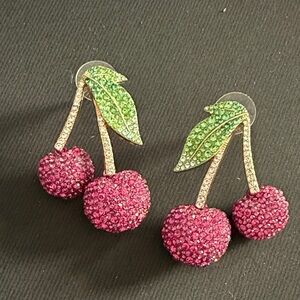BaubleBar Pink and Green Crystal Cherry Earrings